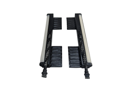 Pair of black LED light rails with white light bars and braided cables ending in connectors, laid flat